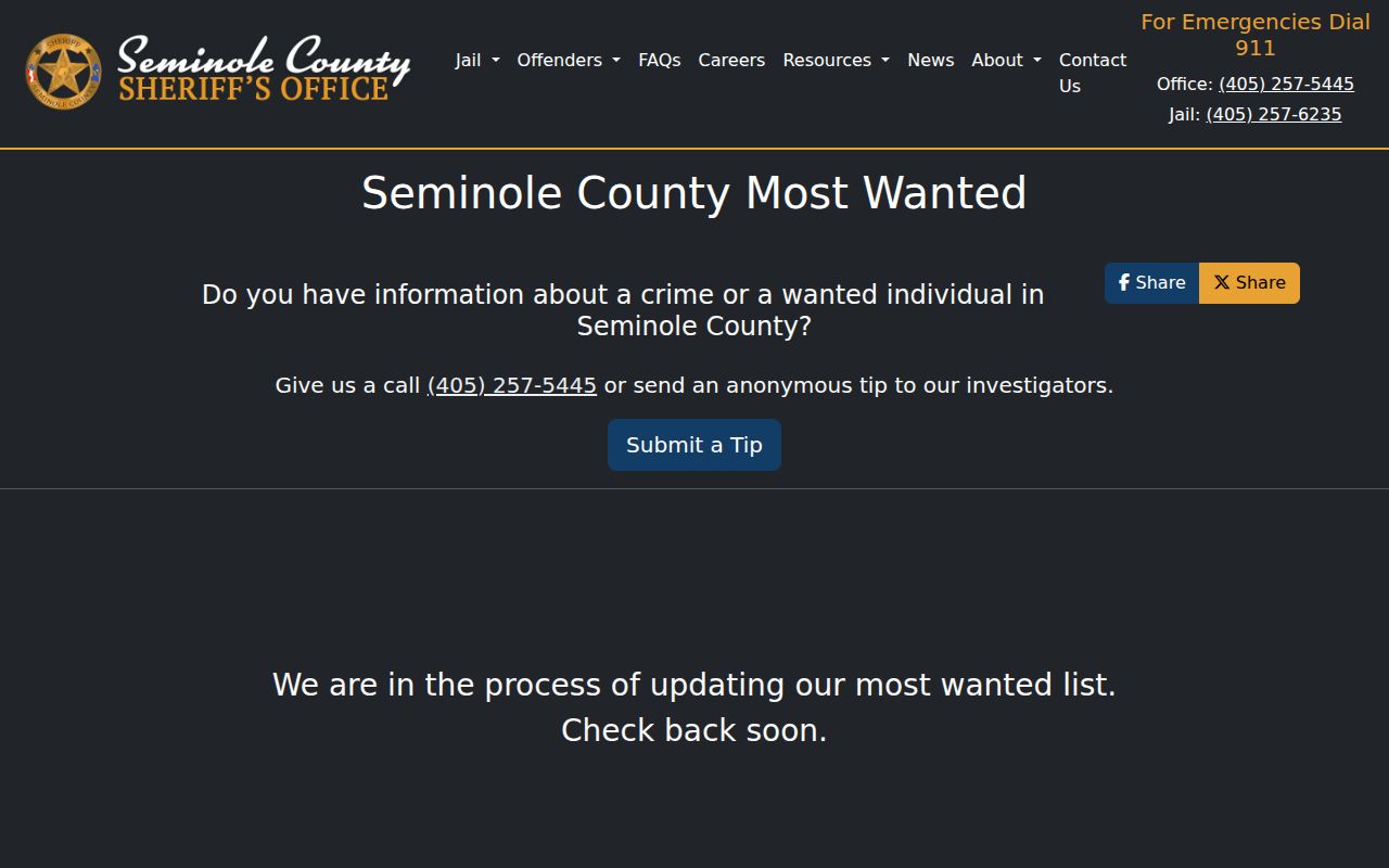Seminole County sheriff official most wanted record interface
