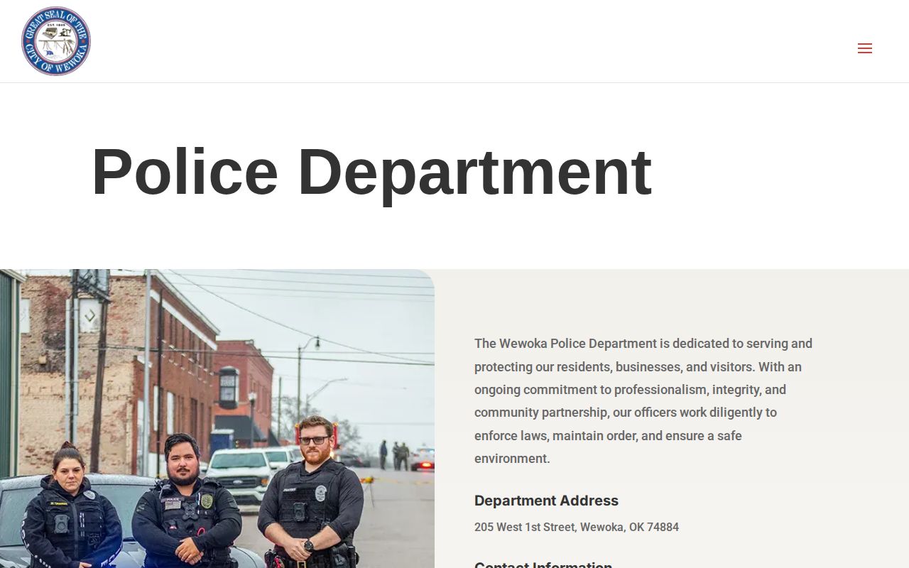 Wewoka Police Department official page with police contact and records-request instruction